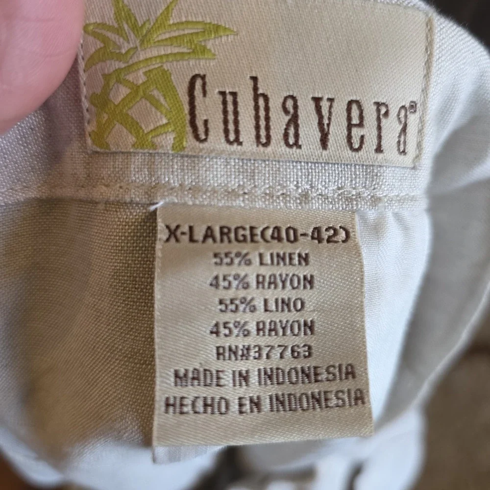 Cubavera Pants Mens Size XL (40-42) Beige Wide Leg Linen Blend Chinos Drawstring